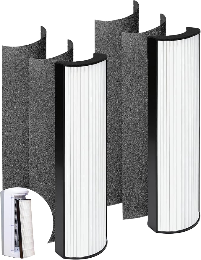 2-Pack 2-in-1 HEPA Replacement Filter for Pure Enrichment PureZone Elite 4-in-1 Air Purifier (PEAIRTWR), 2 Pleated HEPA Filters and 4 Activated Carbon Pre-Filters #Part No. PETWRFIL