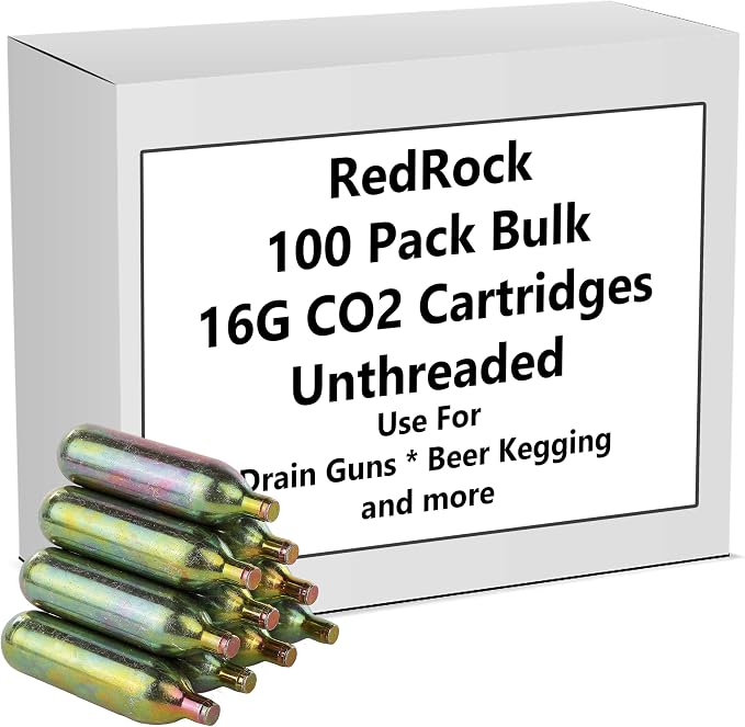 RedRock Bulk CO2 Cartridges 16 Gram Unthreaded Cartridge Multipurpose Use for RedRock Drain Gun Gallo HVAC Line Cleaner Opener 100 Pack