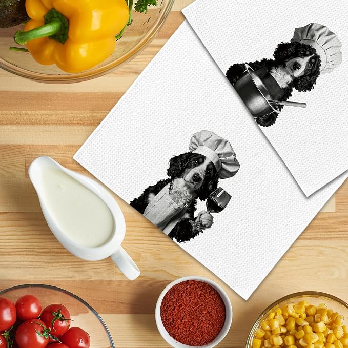 Funny Chef Bernedoodle Kitchen Towels Set of 2, Bernedoodle Dog Gifts for Women Dish Tea Towels for Kitchen, Dog Mom Lovers Owner Gifts Decorative Hand Towel, 16x24 Inch