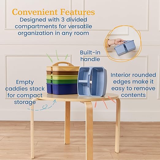 ECR4Kids 3-Compartment Small Plastic Caddy, Multipurpose Organization, Earthtone, 6-Pack