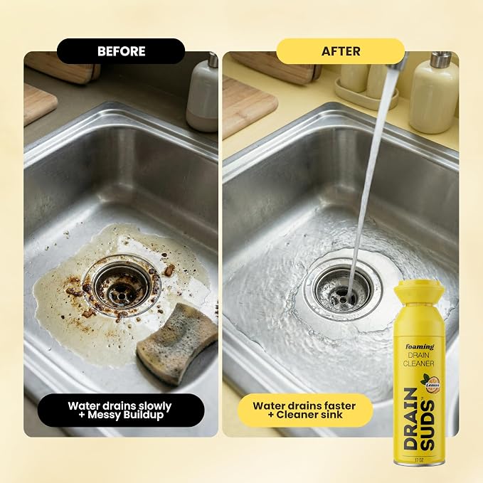 SonicPower Foaming Drain Cleaner, Foam Sink Cleaner and Deodorizer, Drain Clog Remover for Kitchen Sinks, Bathrooms, Garbage Disposals, Shower Drains, Tubs, Washbasin (Lemon (2 Pack))