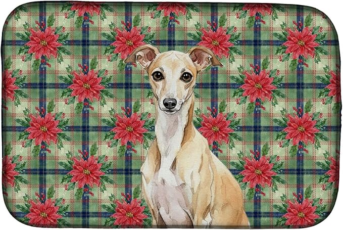 Caroline's Treasures Fawn Italian Greyhound Christmas PoinsettIas Dish Drying Mat Absorbent Dish Drying Mat Pad for Kitchen Counter Dish Drainer Mat for Countertop, 14 x 21", Multicolor
