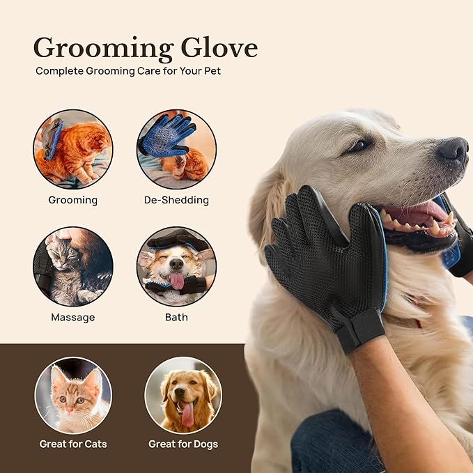 3-in-1 Pet Hair Remover Kit – Reusable Lint Roller, Deshedding Brush & Grooming Glove for Dogs & Cats – Removes Fur from Furniture, Carpet & Clothes