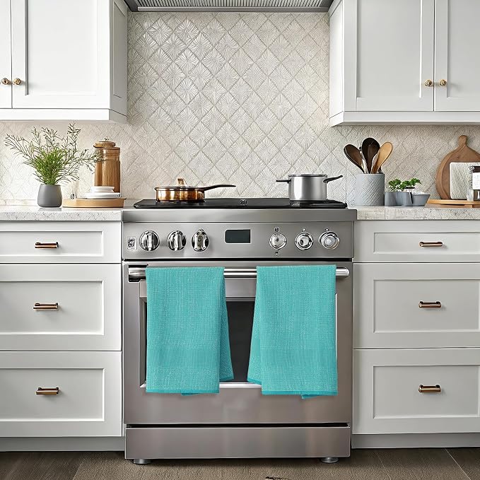 Mordimy Premium Kitchen Towels 8 Pack (18 x 28 Inches, Teal), Large Cotton Kitchen Hand Towel, Flat & Terry Dish Towels for Drying Dishes, Super Absorbent Tea Dishtowels Set with Hanging Loop