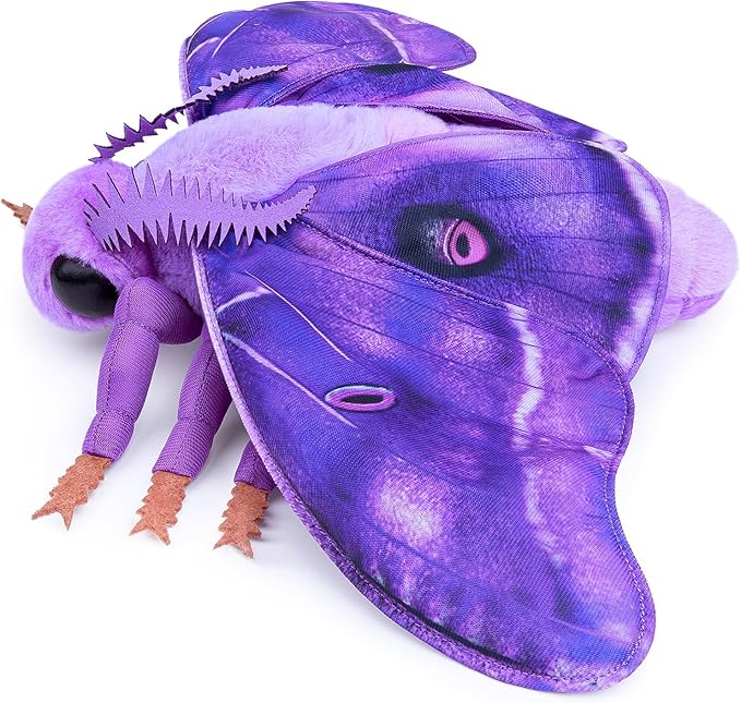 Moth Stuffed Animals Toy, Lifelike Purple Moths Plush 11in, Realistic Soft Big Wing Plushies Figure Gift Collection for Kids