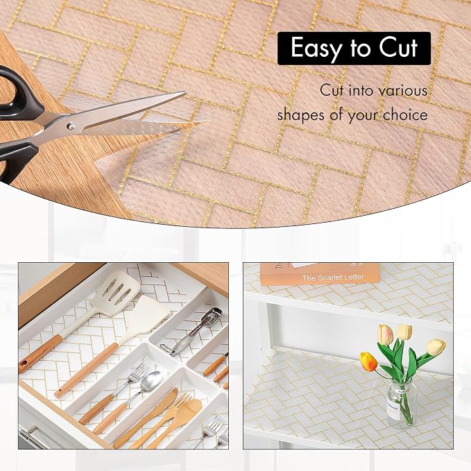 Cooyes Shelf Liner for Kitchen Cabinets – Non-Adhesive Waterproof Drawer Liner – Durable EVA Material Easy-to-Cut Shelf Paper for Refrigerator, Cupboard, Dresser with Modern Pattern
