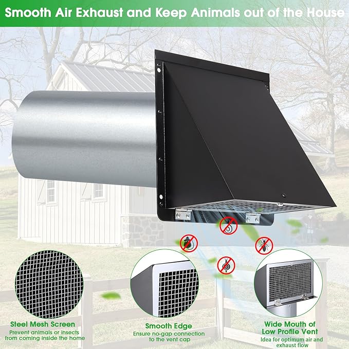 3 Inch Dryer Vent Cover Outside,Hooded Wall Vent with Screen and Damper,3" Exterior Vent Cover Dryer Exhaust Vent Cover,Metal Dryer Vent Hood Cap for Outdoor Dryer Duct/Range Hood/AC Air Vent-Black