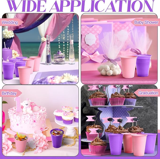 Funnymoom 100 Pcs 12 oz Pink and Purple Disposable Plastic Cups Butterfly Sleepover Party Beverage Cups for Holiday Wedding Butterfly Birthday Party Supplies