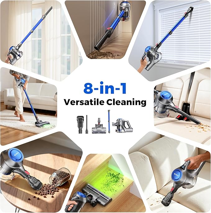 UML0 Cordless Vacuum Cleaner, 40Kpa Powerful Suction Stick Vacuum Cleaners for Home, 45 Mins Runtime, 1.6L Dust Box, Anti-Tangle, 8-in-1 Rechargeable Vacuum for Hardwood Floor,Carpet,Pet Hair