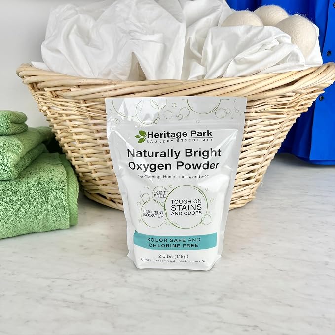 Heritage Park Naturally Bright Oxygen Powder - Laundry Detergent Booster, Color-Safe, Chlorine-Free, Bleach-Free - Unscented, Ultra Concentrated (2.5 LBS)