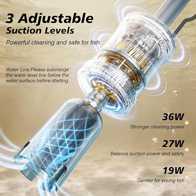 AKKEE Aquarium Vacuum Gravel Cleaner Handle Control, 8 in 1 Multifunctional 36W Electric Fish Tank Cleaner Vacuum for Automatic Water Change, Wash Sand, Water Circulation and Timed Off