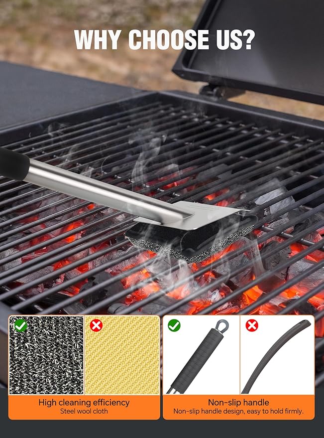 Grill Brush Bristle Free,with 5 BBQ Replacement Head, [Ultra Safe & Efficient] for Cast Iron, Stainless Steel Grates,Grill Cleaner for Outdoor Grill