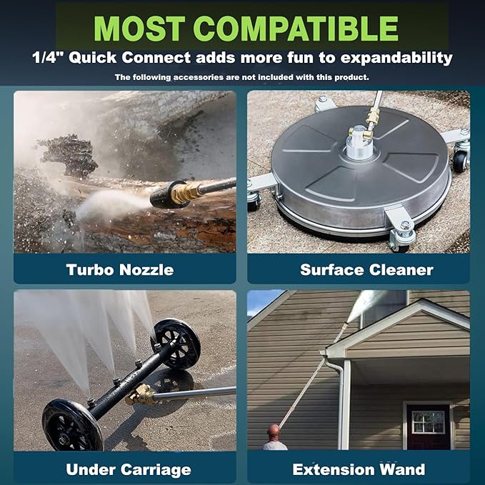 Electric Pressure Washer 5000PSI Adjustable Max 4.0GPM with 33FT Flexible Extension Hose, 4 Nozzles, Foam Cannon, Power Washer Powered for Cars, Patios, Driveways, Green