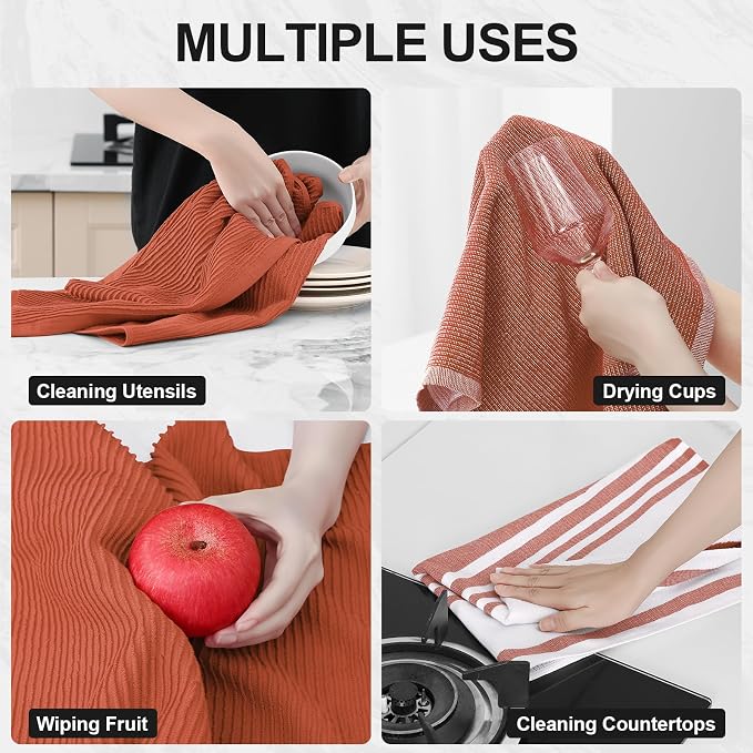 Homaxy Premium Kitchen Towels(18”x 28”, 12 Pack), Large Cotton 380 GSM Kitchen Hand Towels, Soft and Absorbent Terry Dish Towels, Multipurpose Tea Towel Set with Hanging Loop, Rust