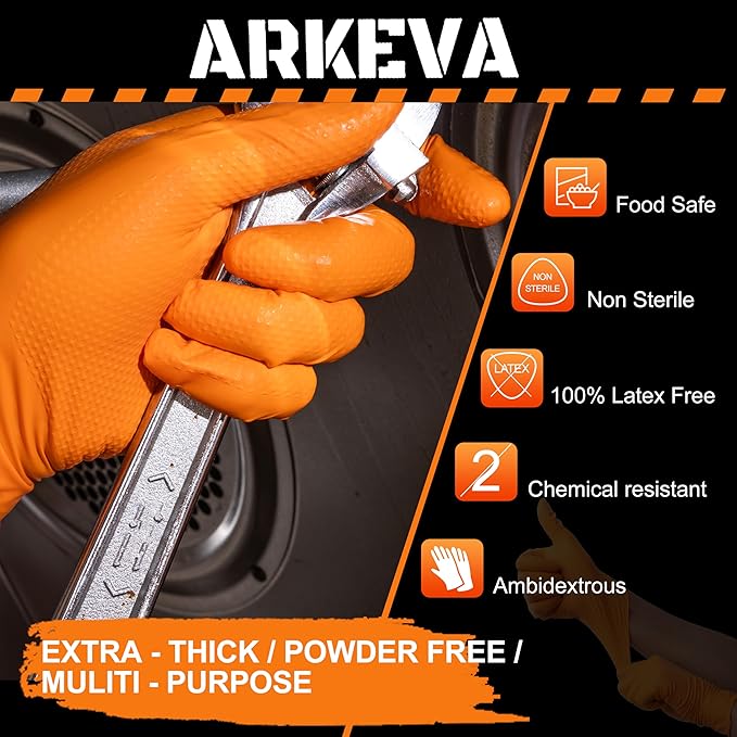 ARKEVA 8 Mil Nitrile Industrial Disposable Gloves, 8 Mil, Latex-Free, Raised Diamond Texture, Tear-Resistant