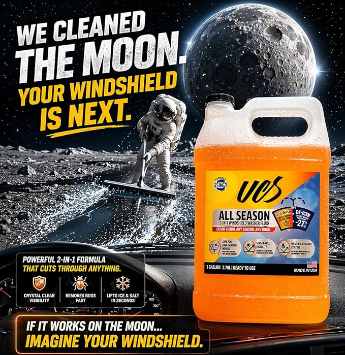 UCS Windshield Washer Fluid All Season -27°F, Freeze Protection, Water Repellent & Bug Remover, Streak-Free, 1 Gallon (128 fl oz)