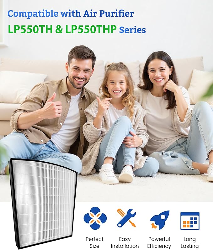 LP-HF550 True HEPA Replacement Filter Compatible with Air Purifier LP550TH and LP550THP, includes H13 HEPA Filter and 4 Pre-Filters, Compare to Part# LP-HF550