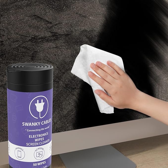 Swanky Cables Screen Cleaner Wipes: Electronic Wipes for Screens - Computer Screen Wipes for Lens, Phone, TV Screen and Monitor Cleaning - Tech Wipes & Microfiber Cloth (Canister, 600 Count)
