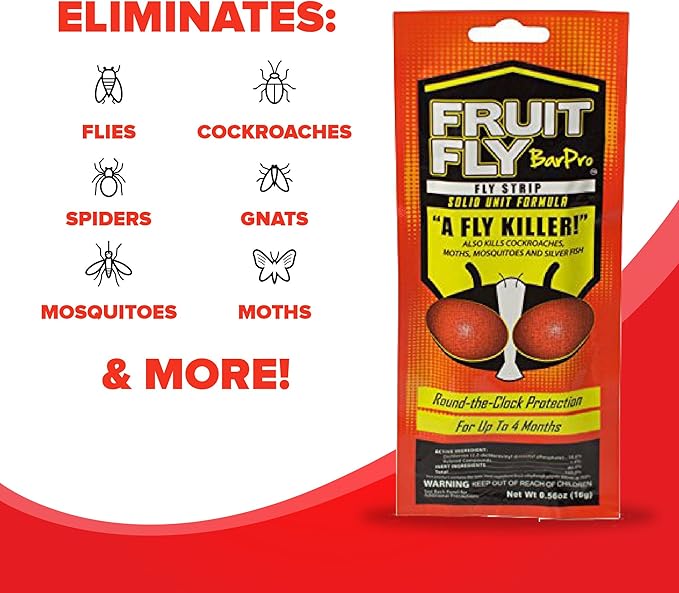 Fruit Fly BarPro – Vapor-Activated Insect Control Strip – Better Than Fruit Fly Traps – Kills Flies, Gnats, Roaches, Mosquitoes, and More – Odorless, 4 Month Protection