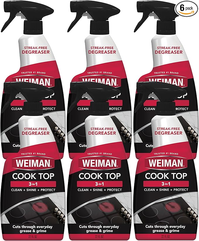 Weiman 6-Pack Cooktop Cleaning Spray – Cooktop & Oven Cleaner for Streak & Residue Free - Non-Abrasive Degreaser Safe for Glass & Ceramic