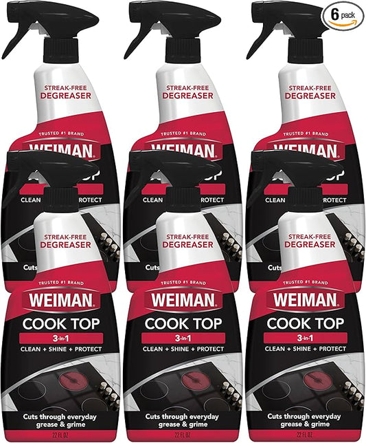 Weiman 6-Pack Cooktop Cleaning Spray – Cooktop & Oven Cleaner for Streak & Residue Free - Non-Abrasive Degreaser Safe for Glass & Ceramic