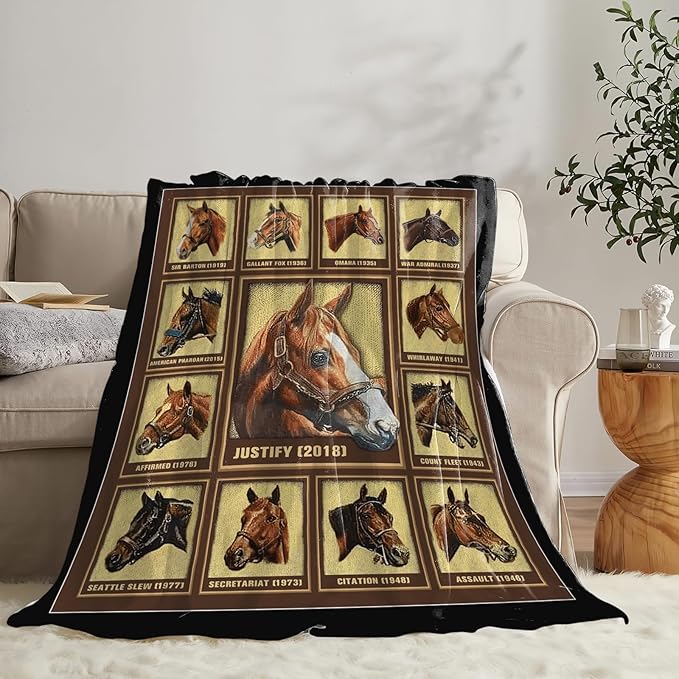 Tijuboni Racing Horses Throw Blanket Horse Gifts for Girls Boys Women Men Kids Adults Soft Flannel Fleece Blanket for Couch Sofa Bed Home Decor 60"x80"