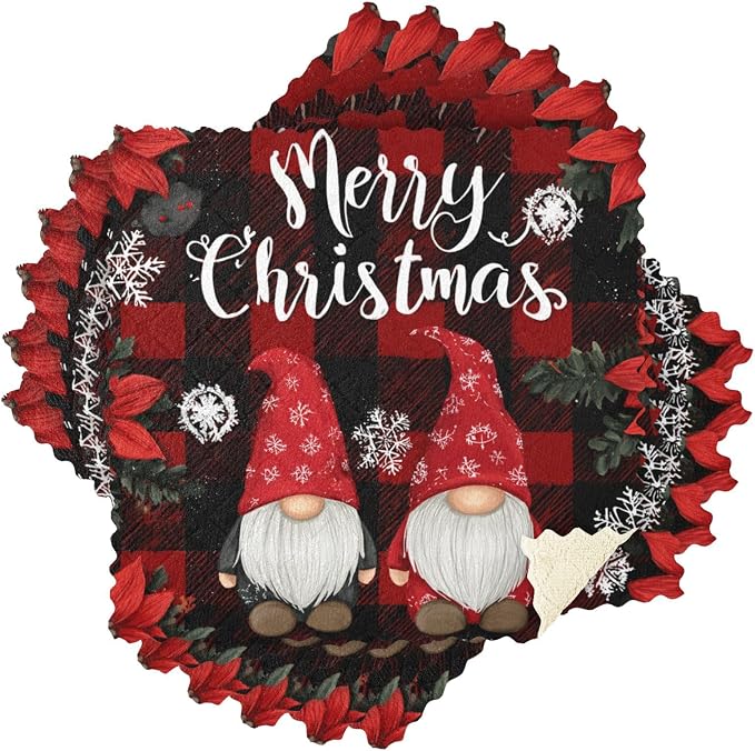 Red Black Checkered Christmas Gnome Kitchen Towels Dish Cloths Set of 6 Microfiber Cleaning Cloths for Cars Super Absorbent Machine