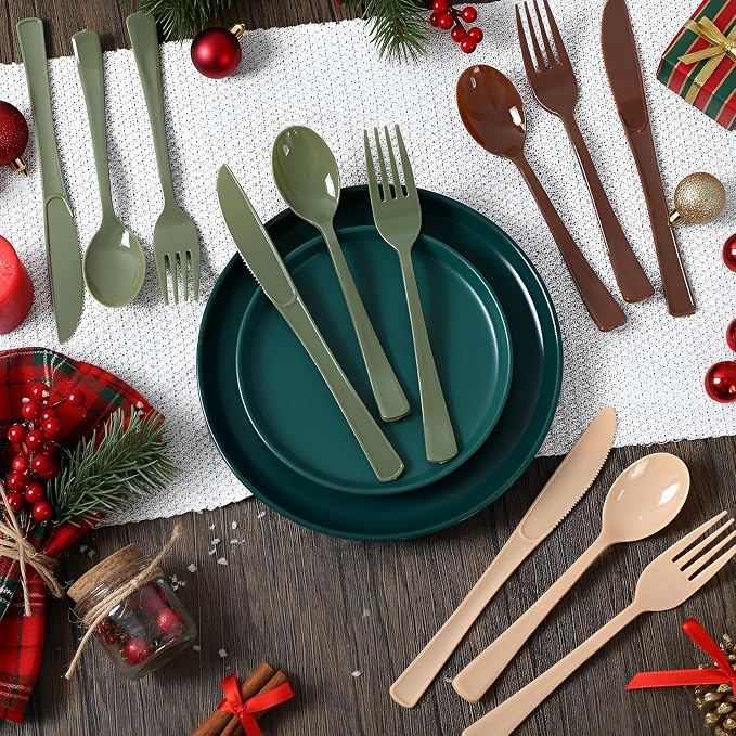 Minatee 180 Pcs Woodland Party Plastic Silverware Heavy Duty Cutlery Sets Disposable Utensils for Holiday Birthday Themed Party Supplies, 60 of Each Forks Knives Spoons