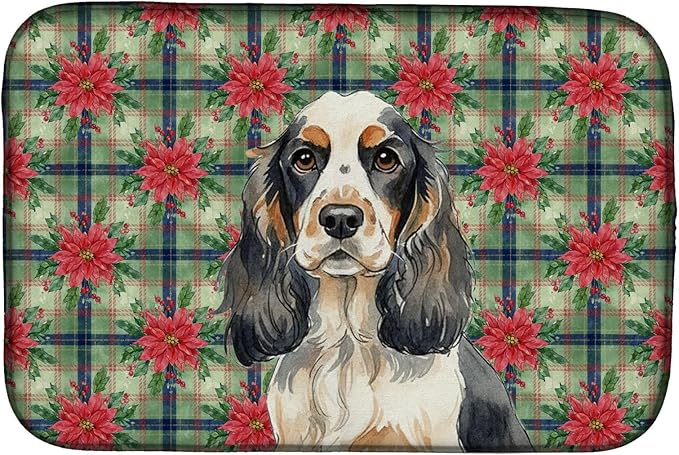 Caroline's Treasures Parti Cocker Spaniel Christmas PoinsettIas Dish Drying Mat Absorbent Dish Drying Mat Pad for Kitchen Counter Dish Drainer Mat for Countertop, 14 x 21", Multicolor