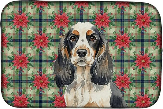 Caroline's Treasures Parti Cocker Spaniel Christmas PoinsettIas Dish Drying Mat Absorbent Dish Drying Mat Pad for Kitchen Counter Dish Drainer Mat for Countertop, 14 x 21", Multicolor