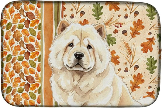 Caroline's Treasures Cream Chow Chow Heirloom Fall Dish Drying Mat Absorbent Dish Drying Mat Pad for Kitchen Counter Dish Drainer Mat for Countertop, 14 x 21", Multicolor
