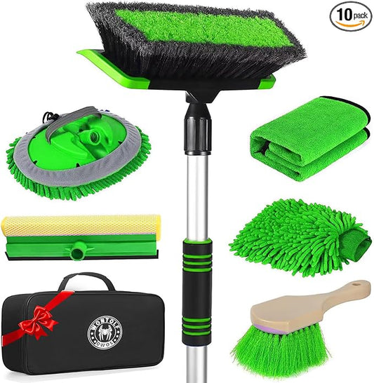 Car Wash Kit, 62'' Car Wash Brush with Long Handle, Soft Bristle Scratch-Free Car Detailing Brush Cleaning Kit, with Wash Mitt Towel Window Squeegee Tire Brush for Car SUV Truck RV Cleaning