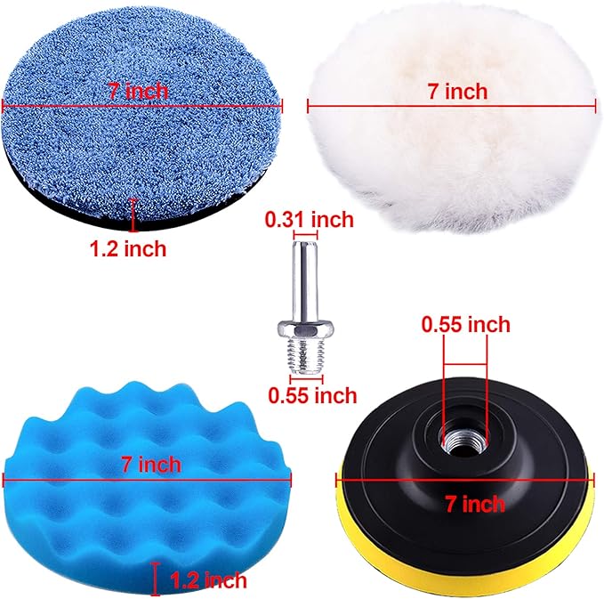SIQUK 17 Pieces 7 Inch Buffing Pads Foam Polishing Pad Wax Buffer Polish Pads Bonnets Car Polishing Buffing Pad Buffer Attachment for Drill