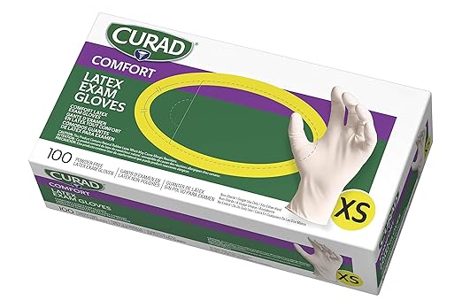 CURAD Comfort Disposable Medical Latex Gloves, Powder-Free, Textured, X-Small - For Superior Grip & Protection, Pack of 10, 1000 Count