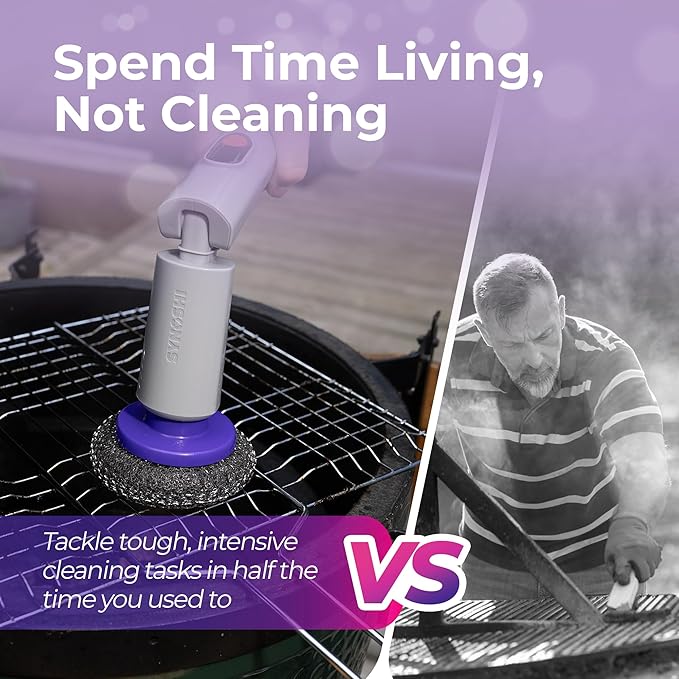 Synoshi PRO Electric Spin Scrubber & Steel Brush Heads (2 Units) Perfect for Grills, Ovens. Power Scrubber for Intensive Cleaning