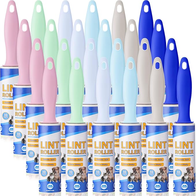 Hushee 24 Pack Mini Lint Roller for Travel, 720 Sheets 6'' Small Portable Lint Removers for Pet Hair, Clothes and Debris