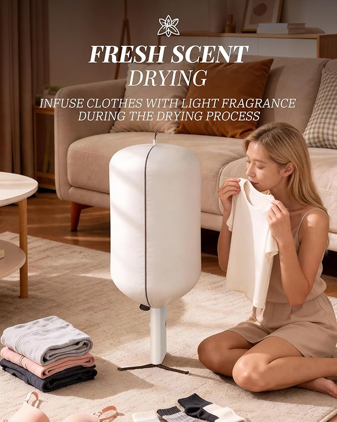 Portable Dryer for Clothes, 3/6/9-Hr Timer, Fragrance Disc, UV Care Light | Mini Compact Foldable Clothes Dryer Machine, Low Noise, Energy Saving, for Laundry Apartment RV Hotel Dorm