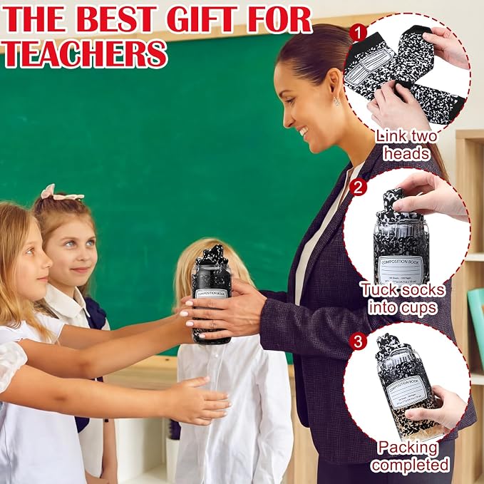 Newcotte 6 Sets Back to School Teacher Gifts Bulk 16 oz Glass Cups with Lids Straws Novelty Socks First Day of School Appreciation Gift for Women Teachers Classroom Party Supplies