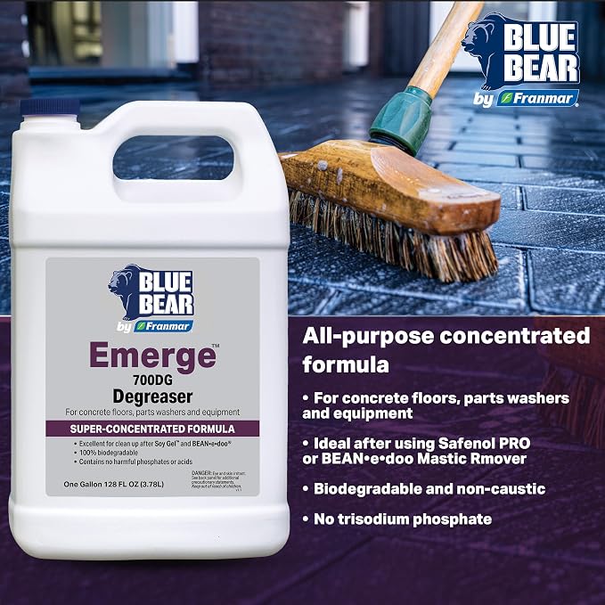 Blue Bear 700DG Emerge Degreaser | Low-Odor, Biodegradable Cleaner, Removes Oil, Grease, Dirt & Grime, Safe for Heavy-Duty & Everyday Cleaning, concrete cleaner