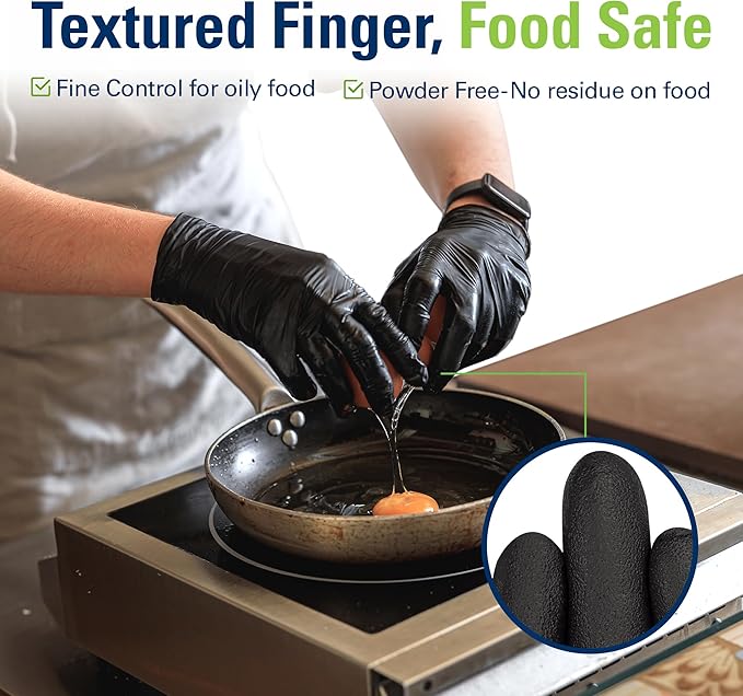 SWIFTLITE Black Nitrile Gloves, Food Safe Disposable Gloves Latex Free, Rubber Gloves Powder Free for Cooking, Kitchen Clean