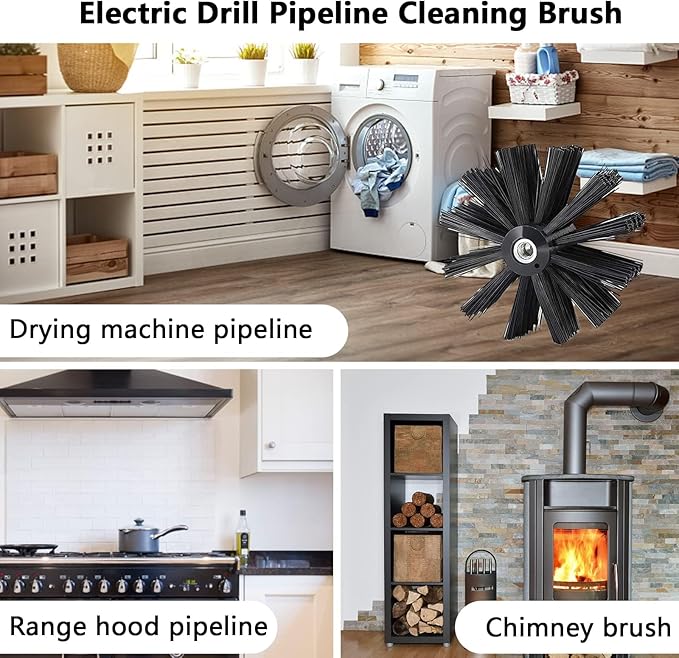 20FT Dryer Vent Cleaner Kit Dryer Cleaning Tools, Flexible Lint Brush with Drill Attachment, Duct Cleaning Kit Vent Cleaner Chimney Cleaning Brush with 15 Flexible Rods, 7.8'' Brush Heads