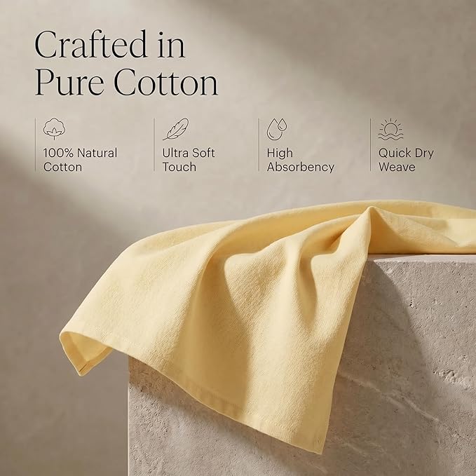 Urban Villa Kitchen Towels 100% Cotton Dish Towels for Kitchen(Set of 6)20”x30” Dish Cloths Highly Absorbent Kitchen Linen Set with Hanging Loop Perfect for Drying Dishes Cleaning Hand Towels – Yellow