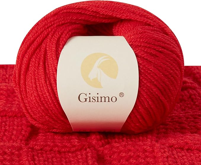 100% Merino Wool Yarn, 6-Ply Luxurious and Soft Yarn for Hand Knitting & Crocheting, 1.76 OZ/50g, 127 yds/116 Meters(Bright Red, 1 Ball)