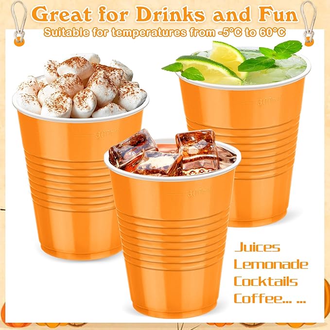 Kochorie 50 Pack Disposable Plastic Cups 12 Ounce Orange Solo Cups Drinking Party Cups Bulk Party Cups for Fall Thanksgiving, Wedding Birthday Parties, Picnics Events