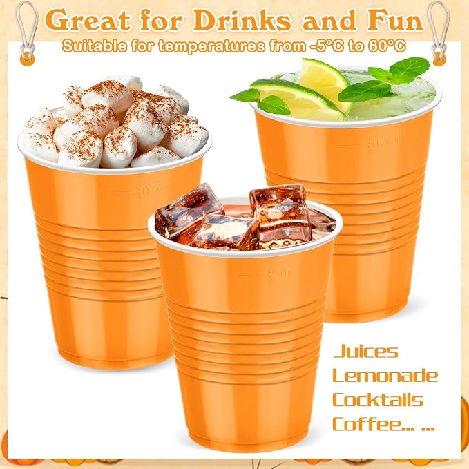 Kochorie 100 Pack Disposable Plastic Cups 12 Ounce Orange Solo Cups Drinking Party Cups Bulk Party Cups for Fall Thanksgiving, Wedding Birthday Parties, Picnics Events