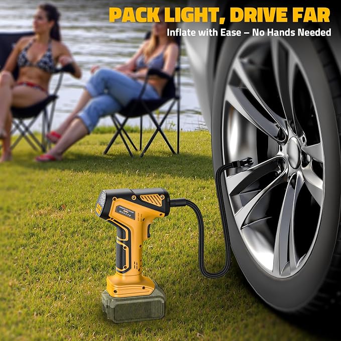 DIYtoolifz 150PSI Tire Inflator Portable Air Compressor: Cordless Air Pump Compatible with Dewalt 20V Battery - Car Tire Pump with Digital Pressure Gauge & LED Light for Auto, Motorcycles (Tool Only)