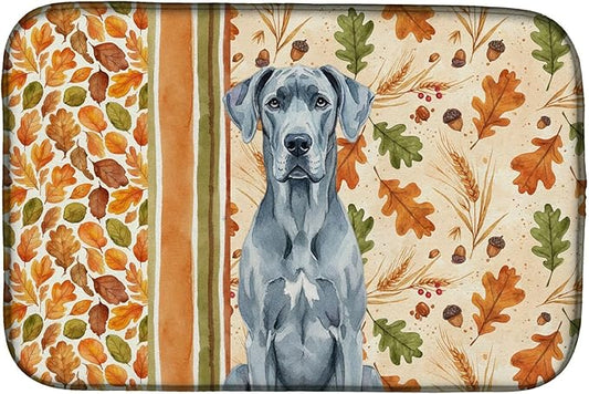 Caroline's Treasures Blue Great Dane Heirloom Fall Dish Drying Mat Absorbent Dish Drying Mat Pad for Kitchen Counter Dish Drainer Mat for Countertop, 14 x 21", Multicolor