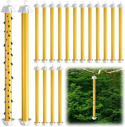 16 Pcs Sticky Fly Trap for Outdoor Indoor 23.6 x 2.6 Inch Lasting Adhesive Fly Trap with Hanging Hook Wasps Gnats Bugs Insects Moths Fruit Flies Mosquitoes Spiders Fleas