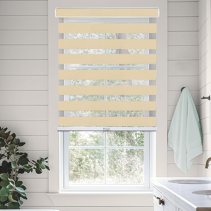 CHICOLOGY Zebra Blinds, Roller Window Shades, Blinds for Windows, Roller Shades for Windows, Window Shades for Home, Window Shades, Pull Down Shades for Windows, 30" W X 72" H, Basic Pearl