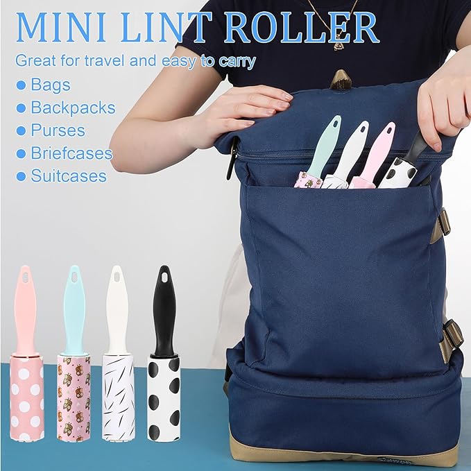 Hushee 12 Pcs Mini Lint Rollers for Pet Travel Size Clothes Roller Hair Lint Removers Sticky Tool for Clothes, Gift Bags, Pet Hair Removal
